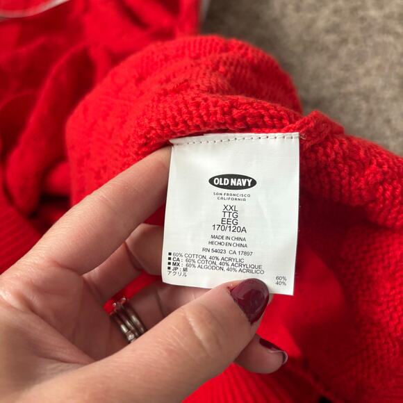 NWT Old Navy Honeycomb Crew Neck Sweater Sz XXL Red Holiday Cotton Blend - Picture 6 of 9